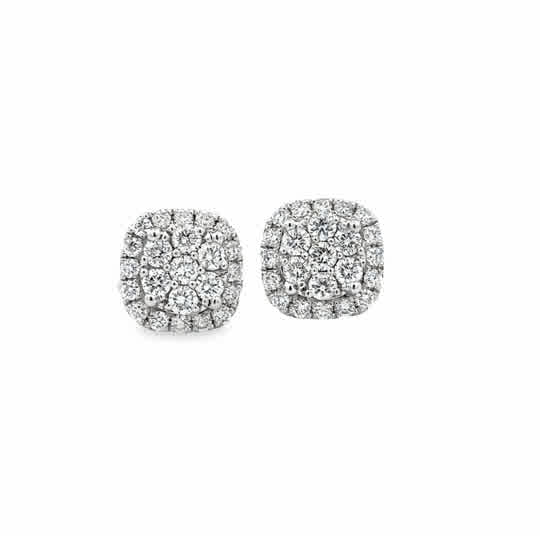 Lady's White 18 Karat Cushion Halo With Illusion Earrings With 46 = 0.