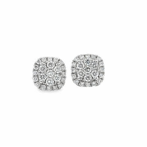 Lady's White 18 Karat Cushion Halo With Illusion Earrings With 46 = 0.