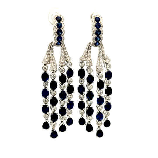 Lady's White 18 Karat Chandelier Dangle Earrings 26 = 9.42tw Oval Sapp