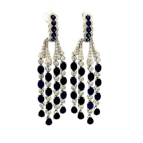 Lady's White 18 Karat Chandelier Dangle Earrings 26 = 9.42tw Oval Sapp