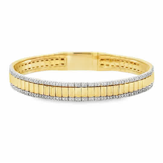 14kty Ridges Flexie Bangle with 1.00ctw Round Brilliant Cut Diamonds