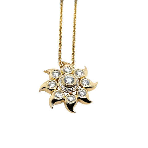 18K YG Starburst Pendant Necklace with Round Diamonds