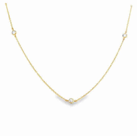 Lady's Yellow 14 Karat Diamond By The Inch, Bezel Necklace Length 18 5