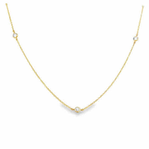 Lady's Yellow 14 Karat Diamond By The Inch, Bezel Necklace Length 18 5