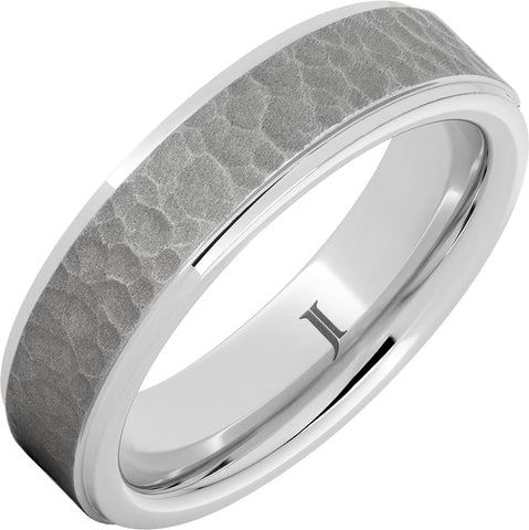 White Serenium Sandblast 6Mm Flat Groove Edge, Moon Wedding Band Size 9