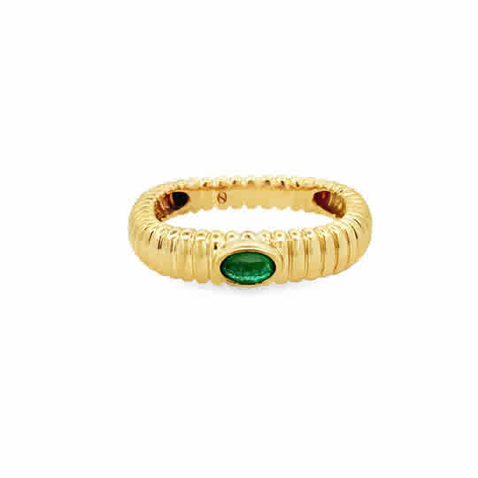 Silent Opus Ripple Square Cabochon Emerald Ring 14ky