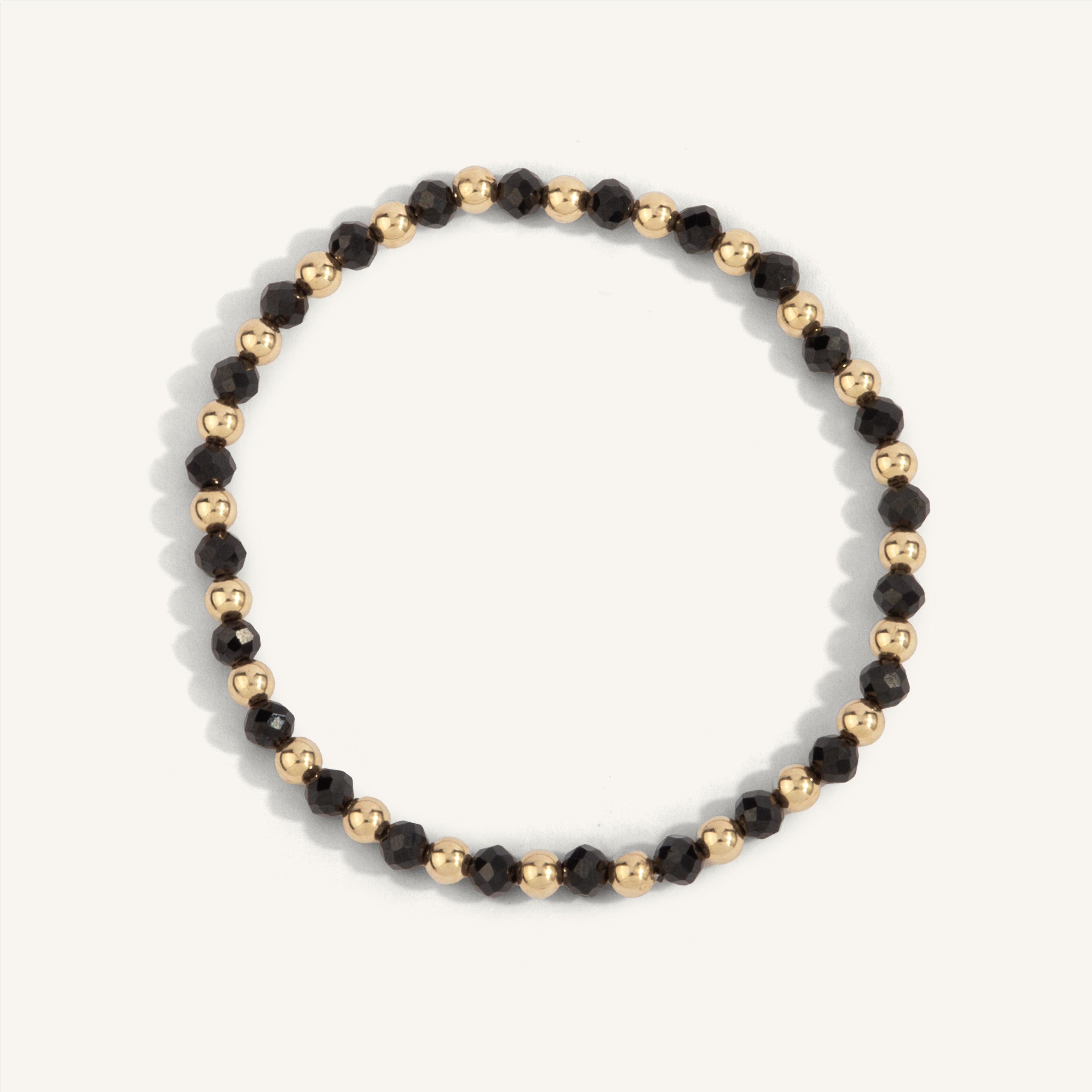 4mm Black Agate with Alternating Gold Filled Beads Bracelet 7''