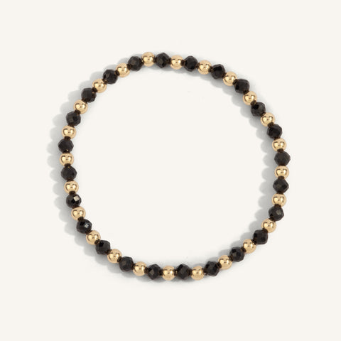 4mm Black Agate with Alternating Gold Filled Beads Bracelet 7''