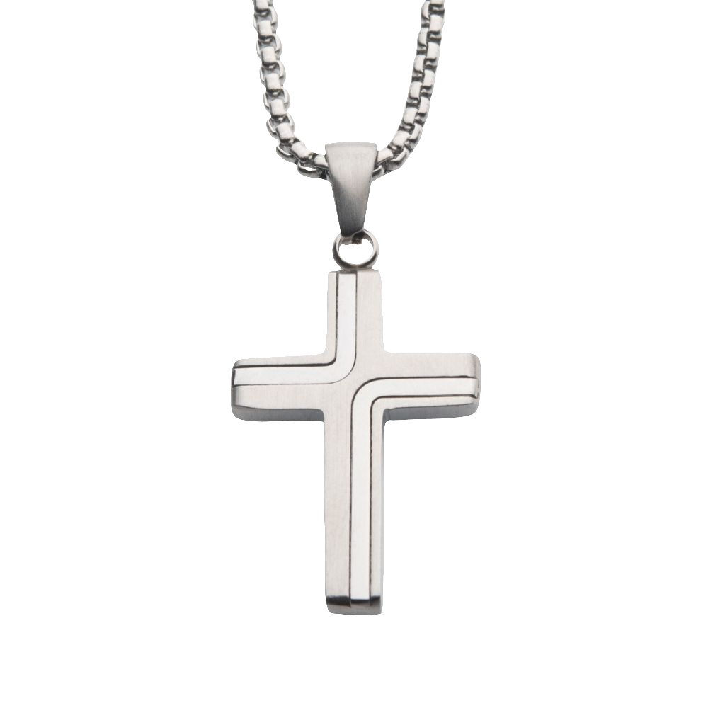 White Stainless Steel Cross With Round Box Chain 22" Fashion Jewelry