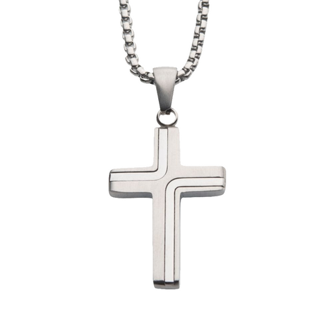 White Stainless Steel Cross With Round Box Chain 22" Fashion Jewelry