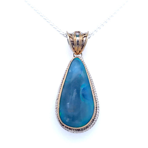 Teardrop Bezel Necklace | Sterling Silver White/ 22kYellow (11.19ct Cabochon)