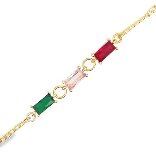 Lady's Yellow 14K Gold Filled Family Golden Bracelet With 3 Baguette S