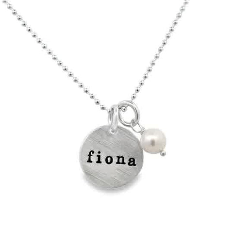 Lady's White Sterling Silver Engraved Dainty Single Name Charm With Pe