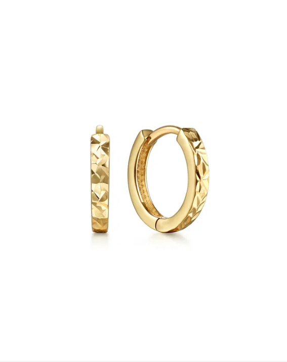 14K Yellow Gold Textured Huggie Hoop Earrings, Contemporary Collection
