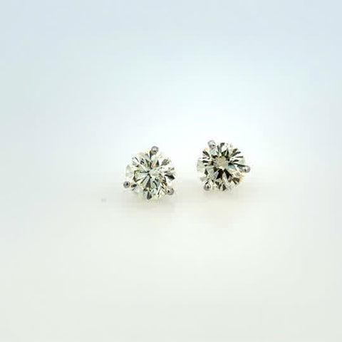 Lady's White 14 Karat Three Prong Studs Earrings With 2 = 3.00Tw Round
