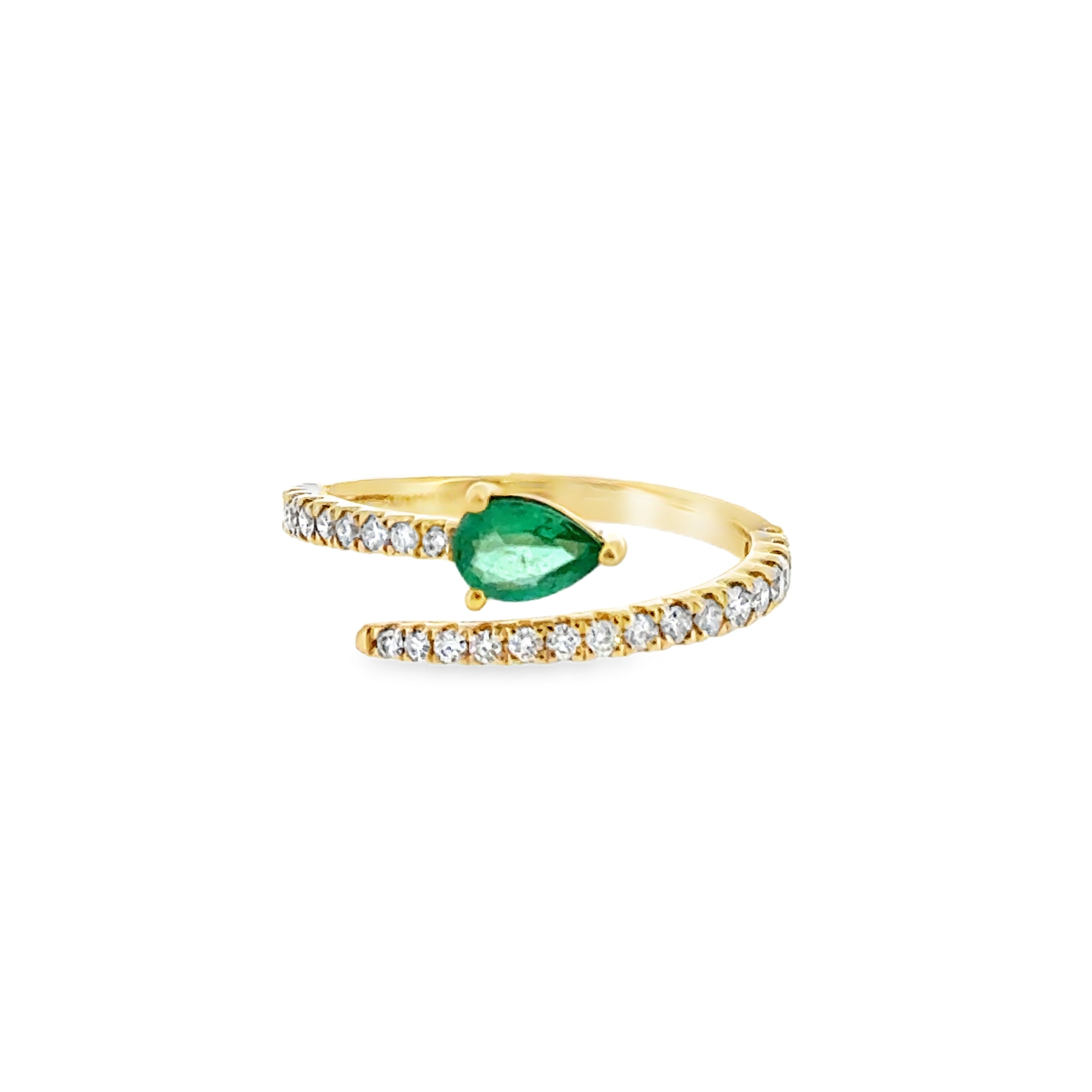 14 Karat Yellow Gold Bypass Fashion Ring with .35ct Emerald and .34ctw Diamonds