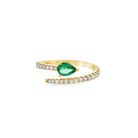 14 Karat Yellow Gold Bypass Fashion Ring with .35ct Emerald and .34ctw Diamonds