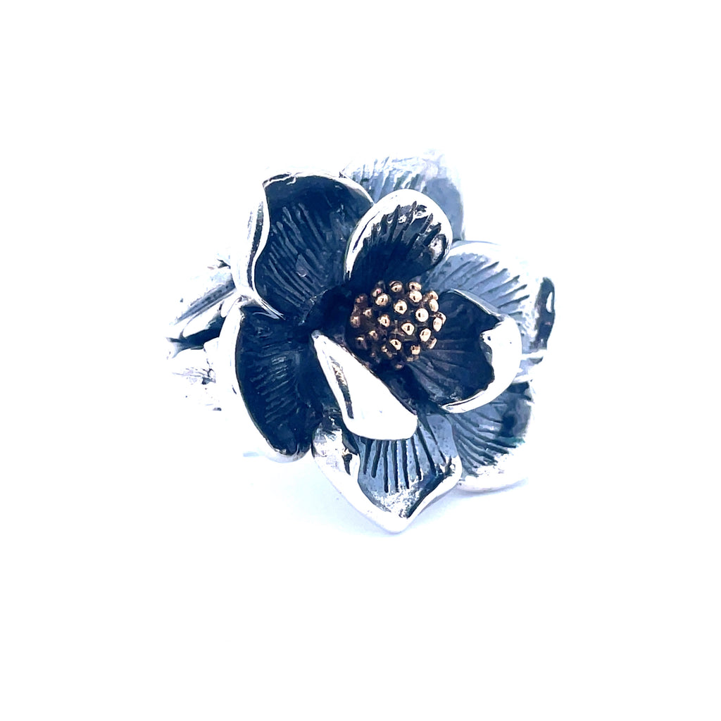 Magnolia Flower Ring | Sterling Silver White/Yellow