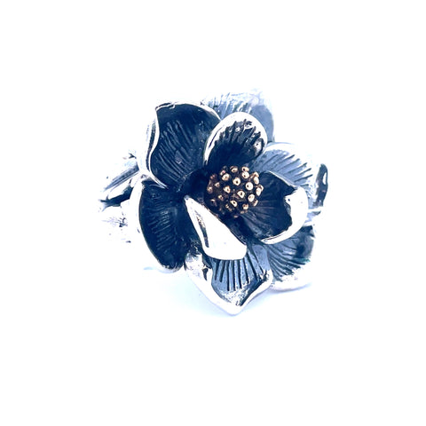 Magnolia Flower Ring | Sterling Silver White/Yellow