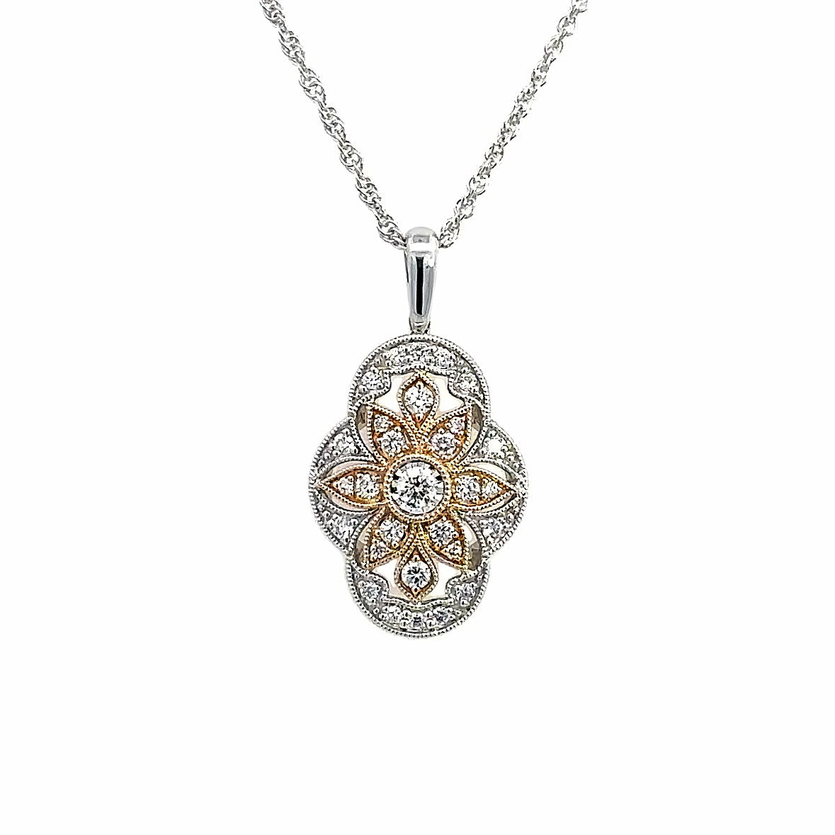 Vintage Floral Pendant | 14k Yellow/White