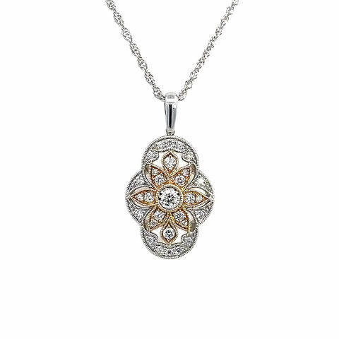 Vintage Floral Pendant | 14k Yellow/White