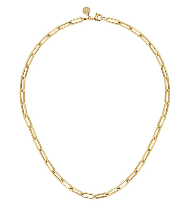 14K Yellow Gold Hollow Paper Clip Chain Necklace 17''