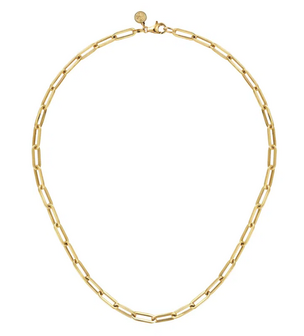 14K Yellow Gold Hollow Paper Clip Chain Necklace 17''