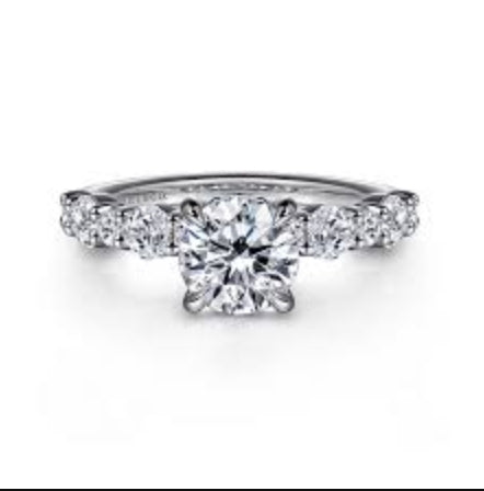 White 14 Karat Alternating Ring With One 8.00Mm Round Cubic Zirconium And 0.66Tw Round G/H Si2 Diamonds