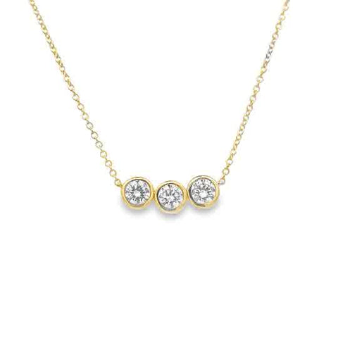 Lady's Yellow 14 Karat Three Stone Bezel, Stationary Lab Created Neckl