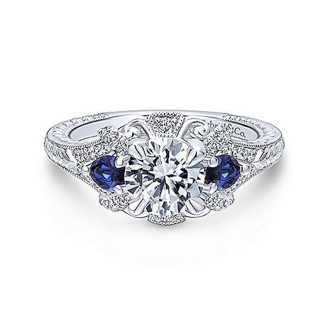 Lady's White 14 Karat Vintage With Pear Sides Ring With One 1.00Ct R C
