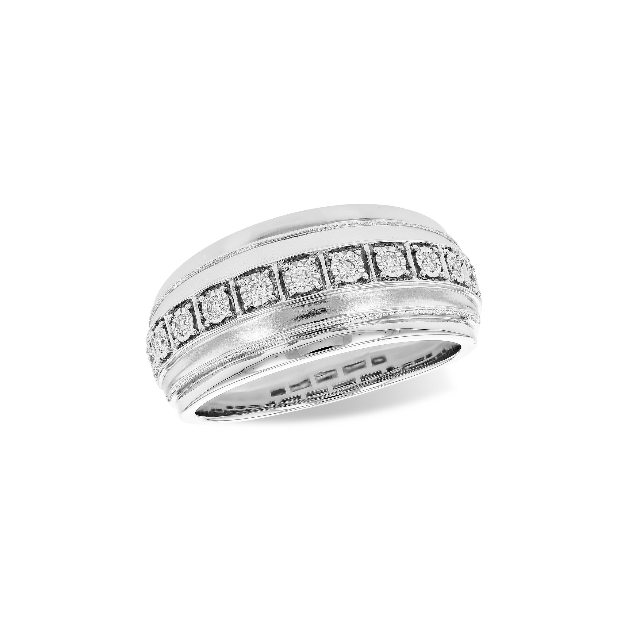 14 Karat White Gold Wedding Ring with .16ctw Round Brilliant Cut Diamonds