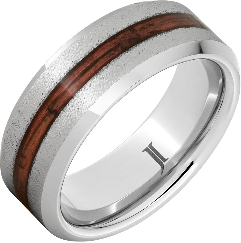White Serenium 8Mm With 2Mm Cabernet Grain Wedding Band Size 10 (Whiskey Barrell)
