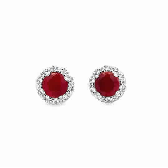 Rhodium Plated Round Halo Stud Earrings | 925 Sterling Silver