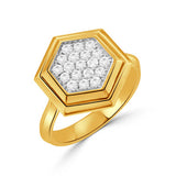 18 Karat Yellow Gold Hexagon Pave' Top Fashion Ring with .42ctw Round Brilliant Cut Diamonds