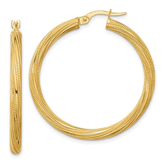 Large Twisted Tube Hoop Earrings | 10k Yellow