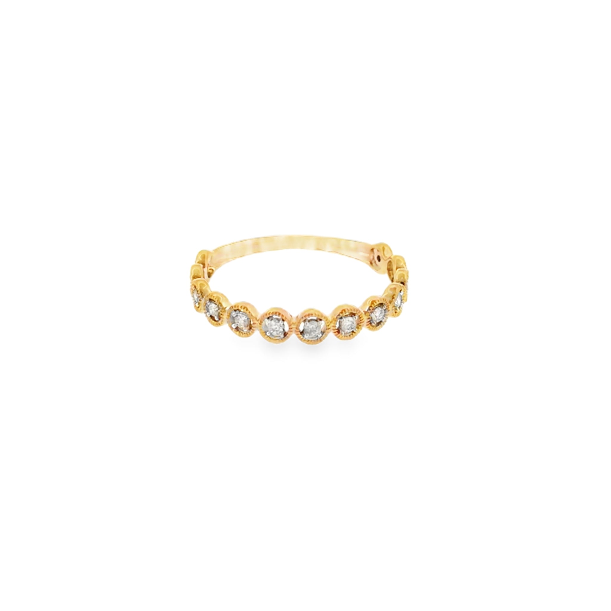 10 Karat Yellow Gold Milgrain Circles with Nine (9) Round Brilliant Cut Diamonds .10ctw