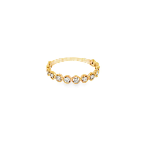10 Karat Yellow Gold Milgrain Circles with Nine (9) Round Brilliant Cut Diamonds .10ctw