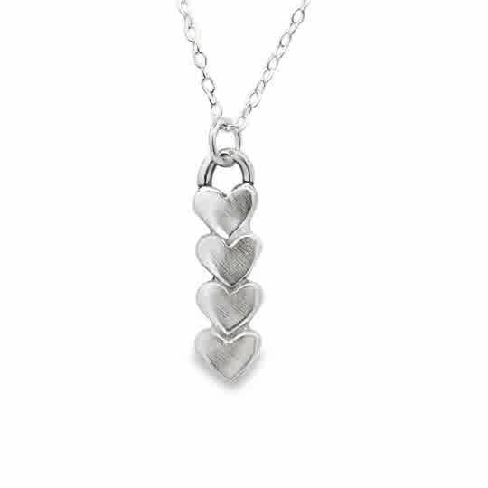 Sterling Silver Hearts Forever, Four Hearts Pendant on an 18'' Dainty Chain