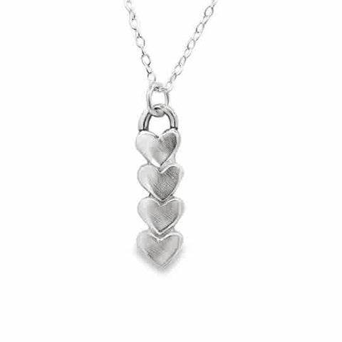 Sterling Silver Hearts Forever, Four Hearts Pendant on an 18'' Dainty Chain