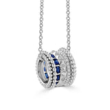 18 Karat White Gold Barrell Pendant with .24ctw Baguette Sapphires and .07ctw Round Brilliant Cut Diamonds