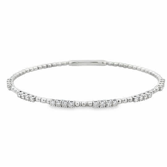 14kw Flexie with Four Stone Stations, 24= 0.87ctw G/H Si2/Si1 Round Brilliant Cut Diamonds, Bracelet Length 6.75''