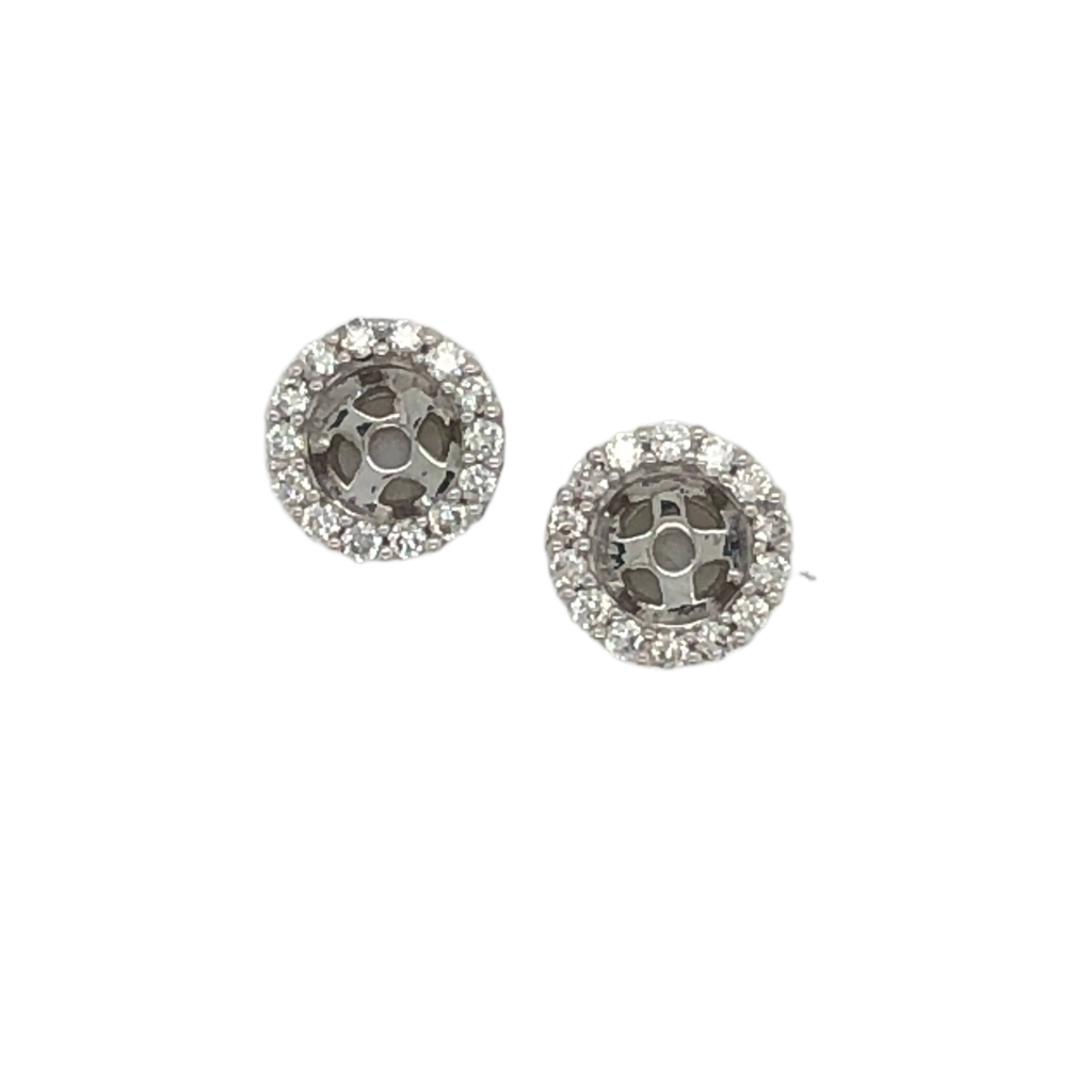 Round Halo Jacket Earrings | 14k White