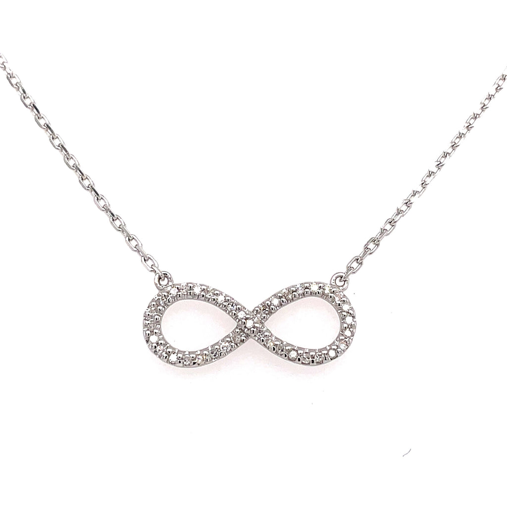 Lady's White Sterling Silver Infinity Necklace With 0.12Tw Round H/I I