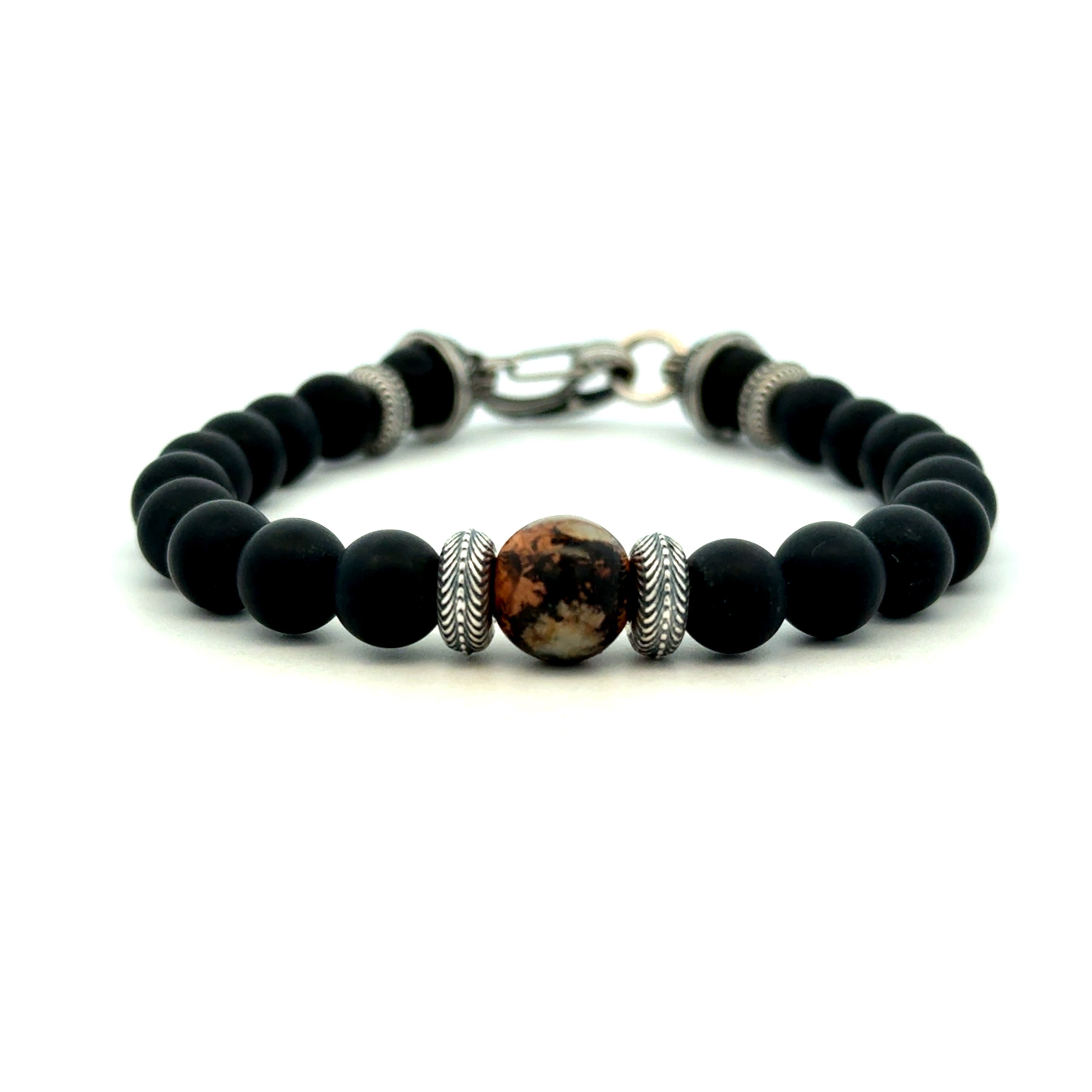 Beaded Fossil Mammoth Tooth And Black Onyx Bracelet | 925 Sterling Silver