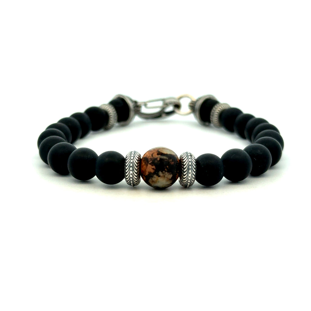 Beaded Fossil Mammoth Tooth And Black Onyx Bracelet | 925 Sterling Silver