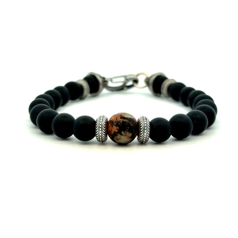 Beaded Fossil Mammoth Tooth And Black Onyx Bracelet | 925 Sterling Silver