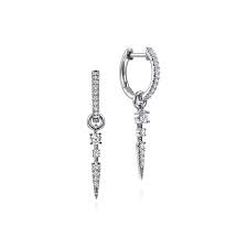 Lady's White 14 Karat Huggie With Spike Drops Earrings With = 0.32Tw R