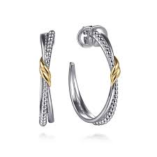 Criss Cross J Hoop Earrings | 925 Sterling Silver/14k Yellow