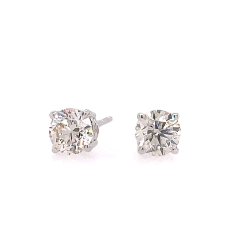 Lady's White Polished 14 Karat Four Prong Studs Earrings With 2=0.75Tw