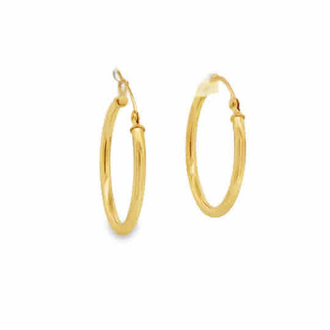 Lady's Yellow 14 Karat 2X25mm Tube Hoop Earrings